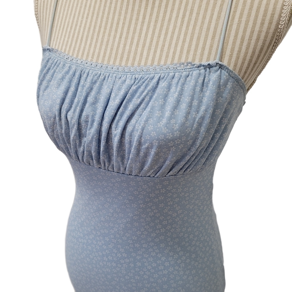 Floral Bodycon Mini Dress Blue Mesh Lace Y2K Medium - Picture 4 of 15